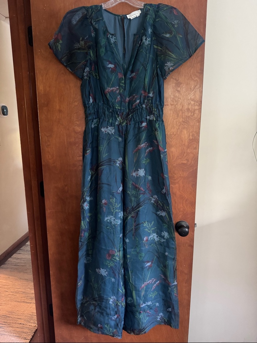 Anthropologie Teal Floral Jumpsuit